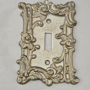 Ornate Decorative Single Toggle Switch Plate - Metallic Champagne ~ Amertack